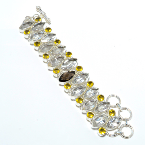 White Topaz & Citrine 925 Sterling Silver Jewelry Bracelet 