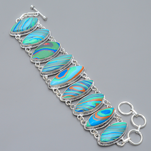 Rainbow Calsilica 925 Sterling Silver Link Bracelet 