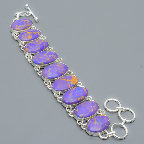 Copper Purple Turquoise 925 Sterling Silver Link Bracelet