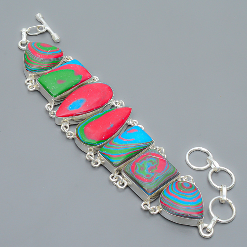 Rainbow Calsilica 925 Sterling Silver Link Bracelet 