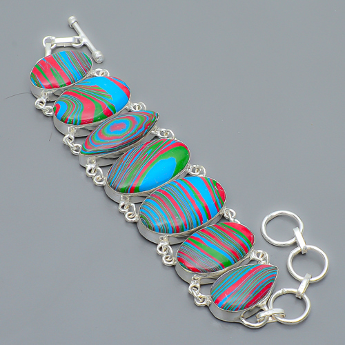 Rainbow Calsilica 925 Sterling Silver Link Bracelet 