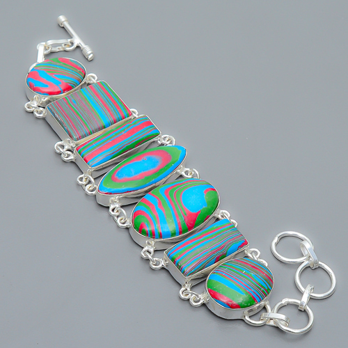 Rainbow Calsilica 925 Sterling Silver Link Bracelet