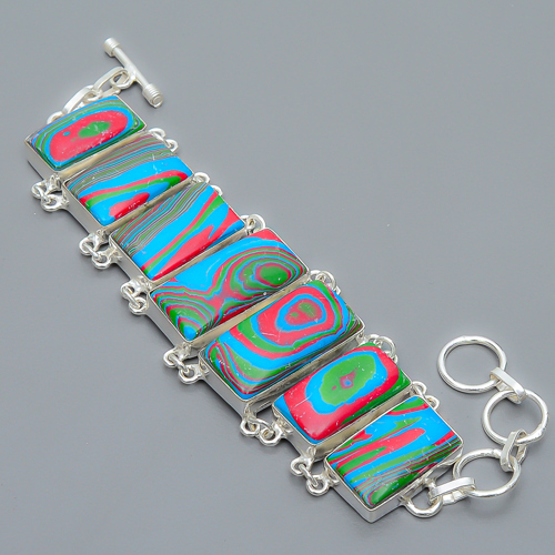 Rainbow Calsilica 925 Sterling Silver Link Bracelet