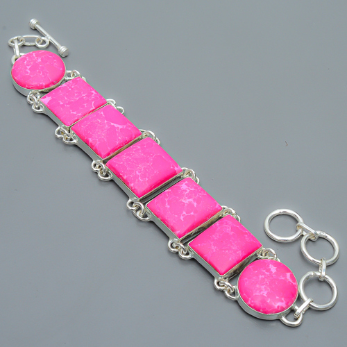 Pink Howlite 925 Sterling Silver Link Bracelet 