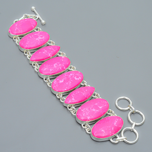 Pink Howlite 925 Sterling Silver Link Bracelet 