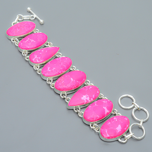 Pink Howlite 925 Sterling Silver Link Bracelet 