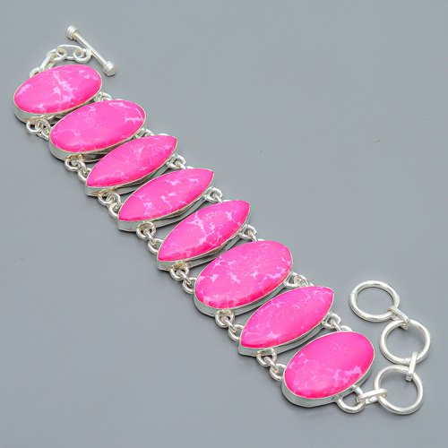 Pink Howlite 925 Sterling Silver Link Bracelet 