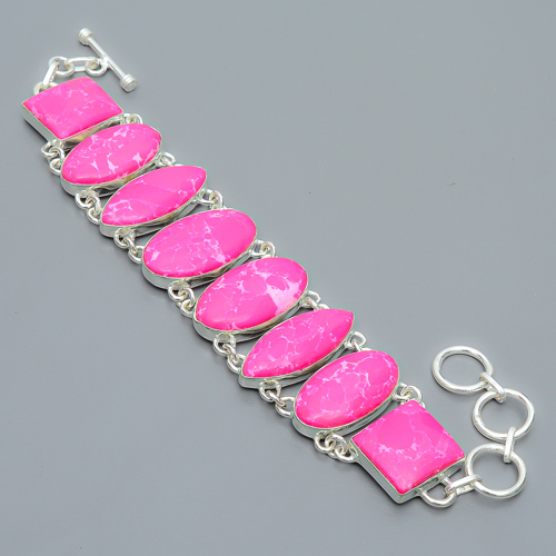 Pink Howlite 925 Sterling Silver Link Bracelet 