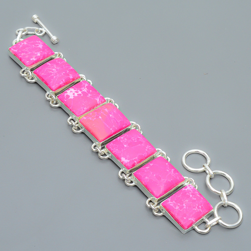 Pink Howlite 925 Sterling Silver Link Bracelet 