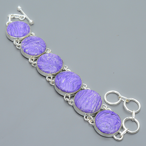 Charoite 925 Sterling Silver Link Bracelet 
