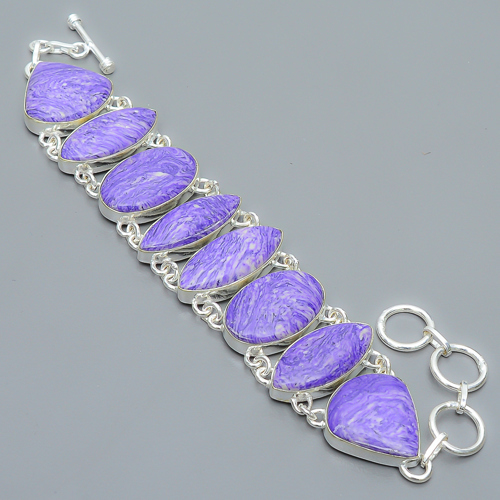 Charoite 925 Sterling Silver Link Bracelet 