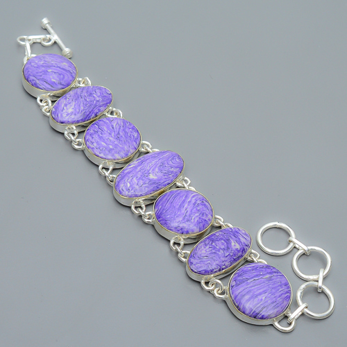 Charoite 925 Sterling Silver Link Bracelet 