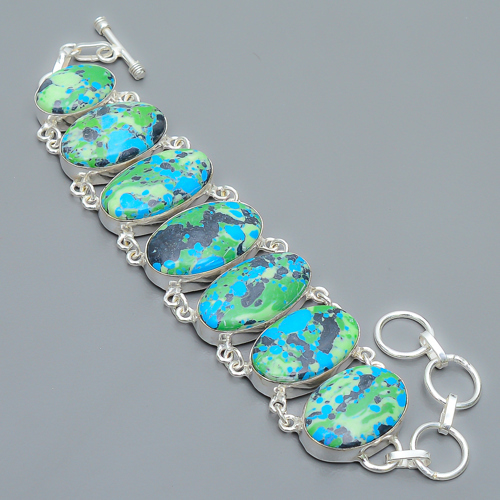 Azurite Malachite 925 Sterling Silver Link Bracelet 