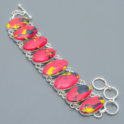 Mosaic Balloon Jasper 925 Sterling Silver Link Bracelet 