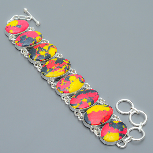 Mosaic Balloon Jasper 925 Sterling Silver Link Bracelet 