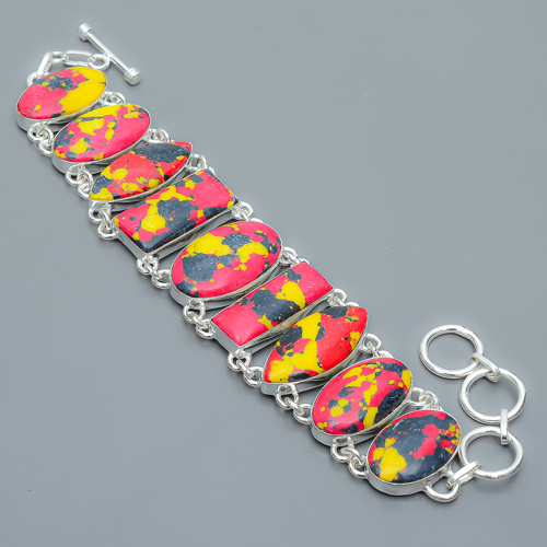 Mosaic Balloon Jasper 925 Sterling Silver Link Bracelet 