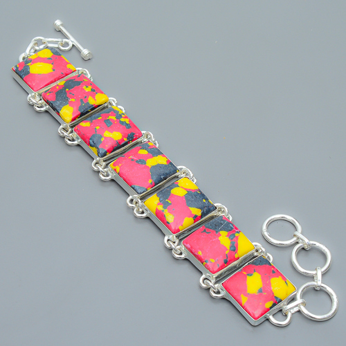 Mosaic Balloon Jasper 925 Sterling Silver Link Bracelet 