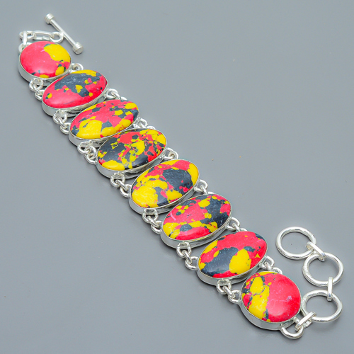 Mosaic Balloon Jasper 925 Sterling Silver Link Bracelet