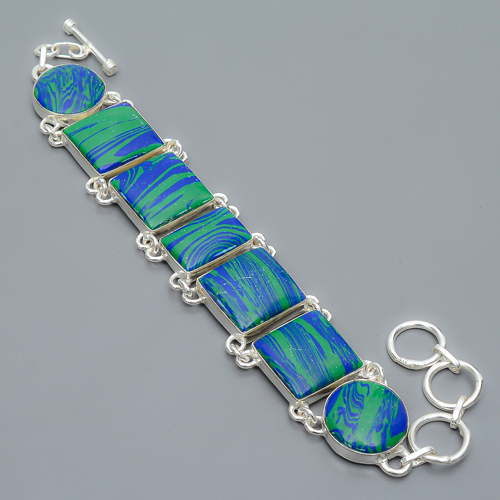 Azurite Malachite 925 Sterling Silver Link Bracelet 