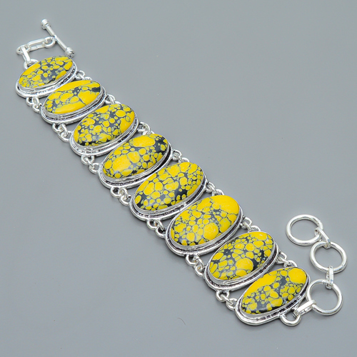 Mosaic Balloon Jasper 925 Sterling Silver Link Bracelet 