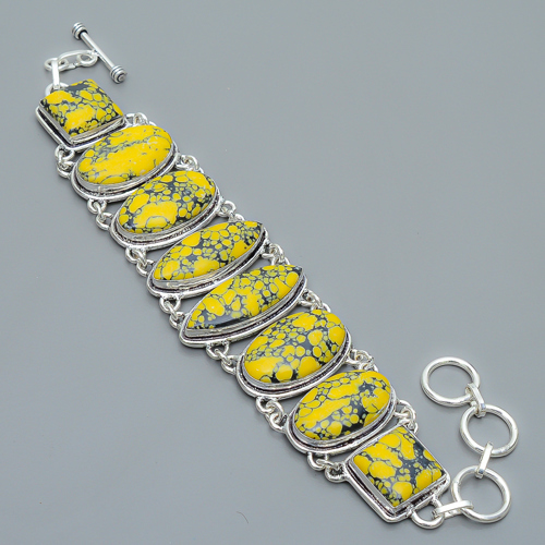 Mosaic Balloon Jasper 925 Sterling Silver Link Bracelet 