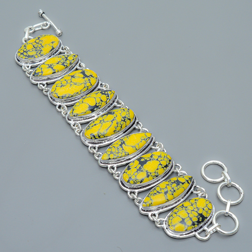 Mosaic Balloon Jasper 925 Sterling Silver Link Bracelet 