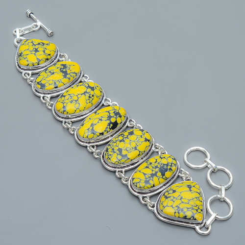 Mosaic Balloon Jasper 925 Sterling Silver Link Bracelet 