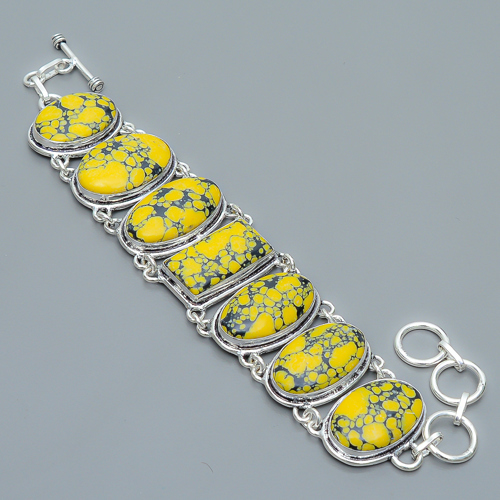 Mosaic Balloon Jasper 925 Sterling Silver Link Bracelet 