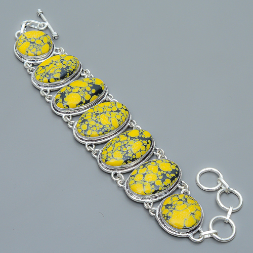 Mosaic Balloon Jasper 925 Sterling Silver Link Bracelet 