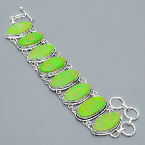 Copper Green Turquoise 925 Sterling Silver Link Bracelet 