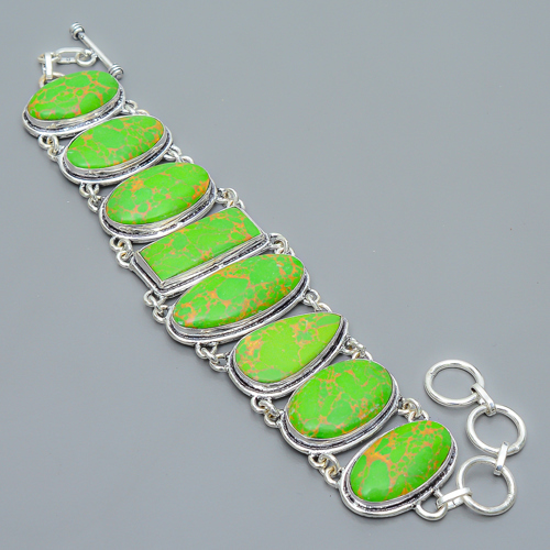 Copper Green Turquoise 925 Sterling Silver Link Bracelet 
