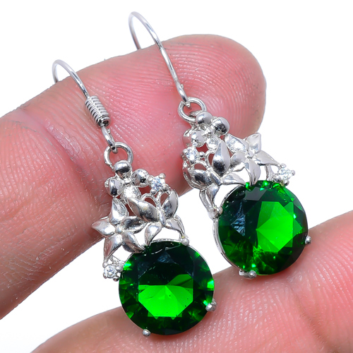 Emerald Quartz (Simulated) 925 Sterling Silver Earring 1.50" E703-193-5