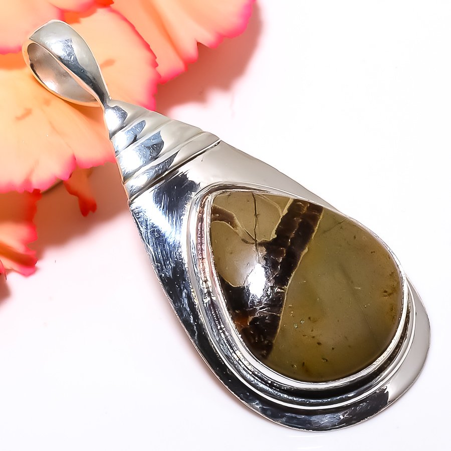 Septerian Stone 925 Sterling Silver Pendant, Handmade Pendant, Pear Pendant, Brown Pendant, Unique Silver Pendant, Fine Pendant, Silver Jewelry Pendant