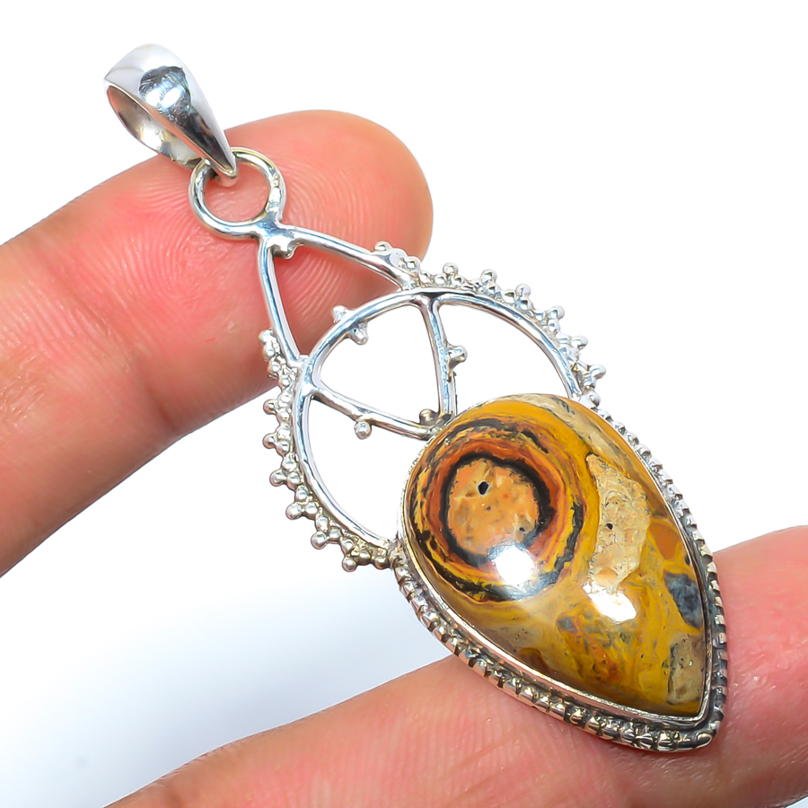 Bird Eye Jasper 925 Sterling Silver Pendant, Handmade Pendant, Pear Pendant, Yellow Pendant, Unique Silver Pendant, Fine Pendant, Silver Jewelry Pendant