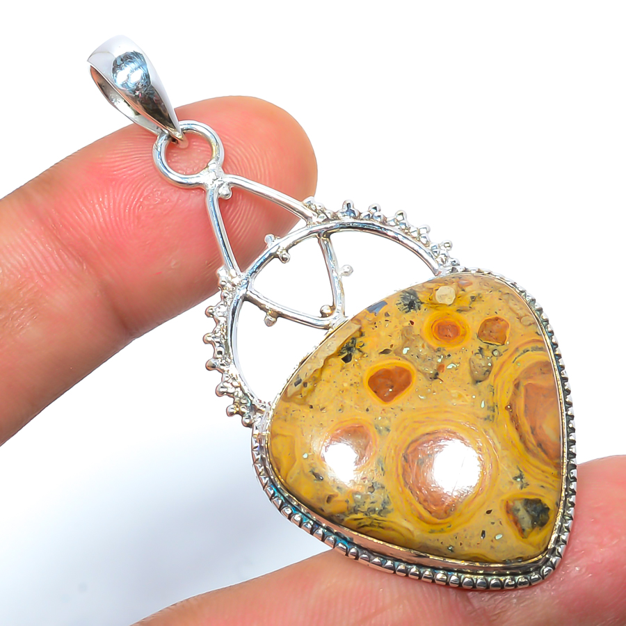 Bird Eye Jasper 925 Sterling Silver Pendant, Handmade Pendant, Trillion Pendant, Yellow Pendant, Unique Silver Pendant, Fine Pendant, Silver Jewelry Pendant