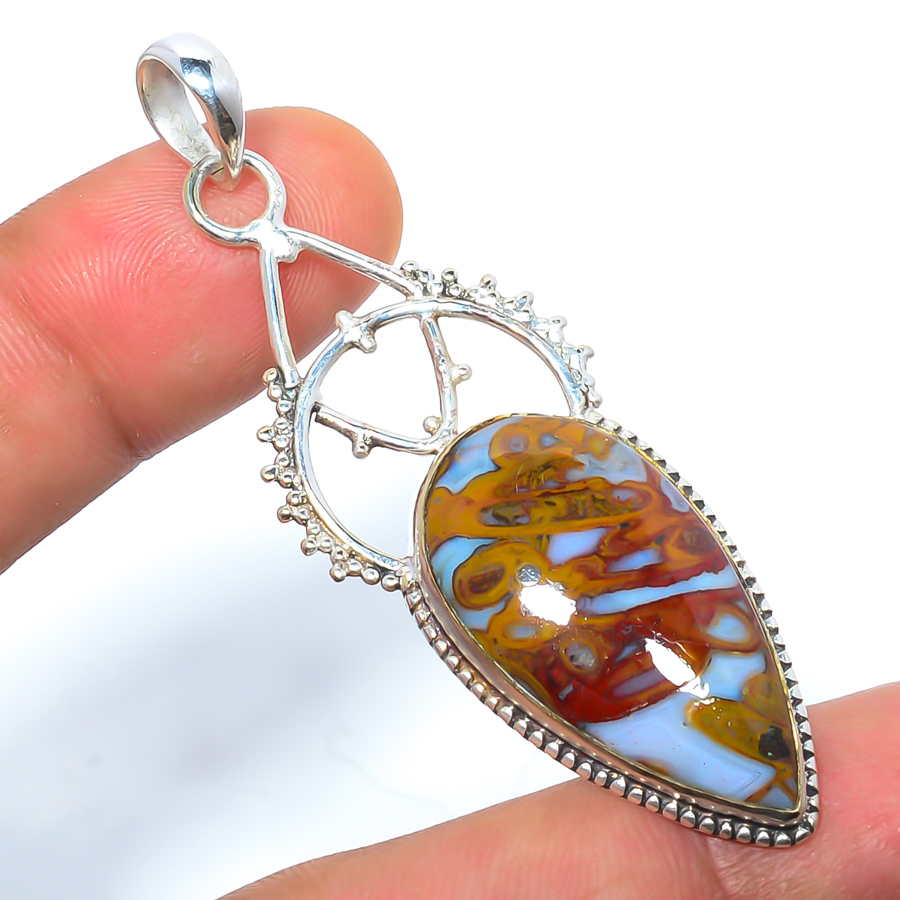 Brecciated Jasper 925 Sterling Silver Pendant, Handmade Pendant, Pear Pendant, Red Pendant, Unique Silver Pendant, Fine Pendant, Silver Jewelry Pendant