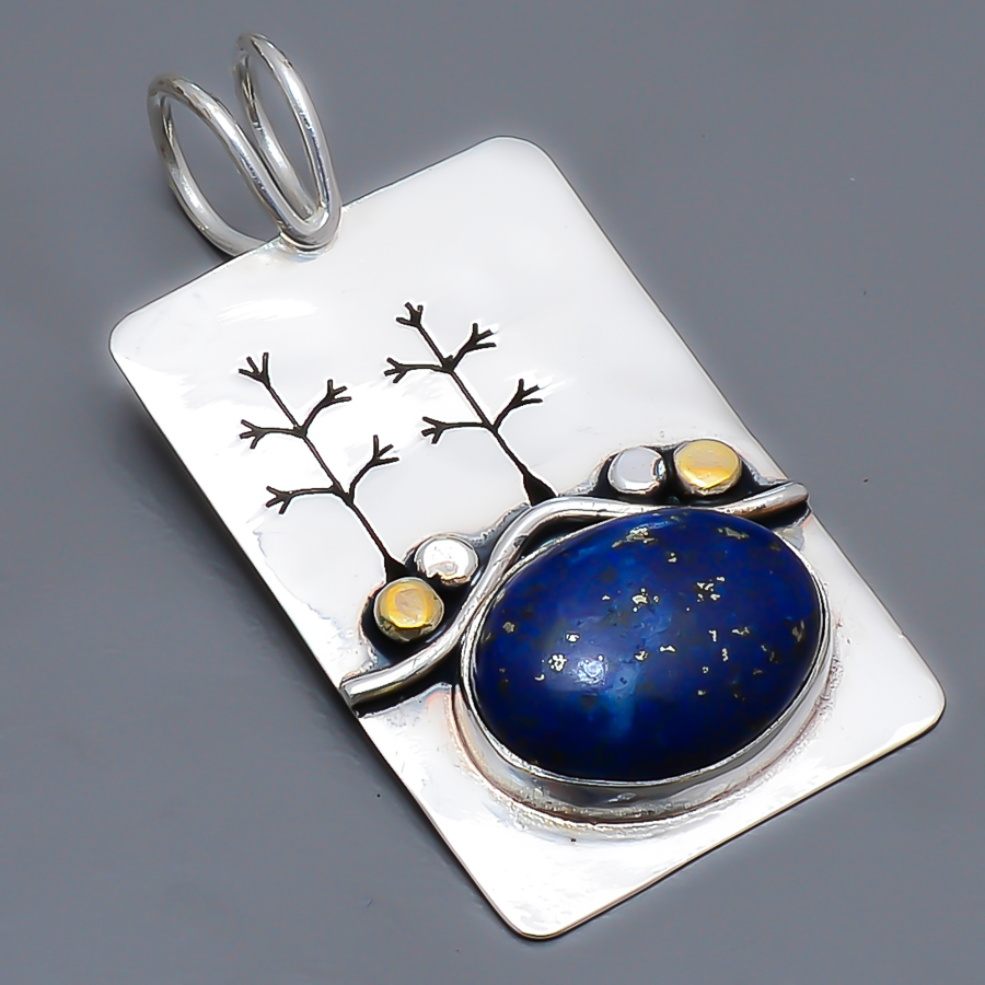 Lapis Lazuli 925 Sterling Silver Pendant, Handmade Pendant, Oval Pendant, Blue Pendant, Unique Silver Pendant, Fine Pendant, Silver Jewelry Pendant