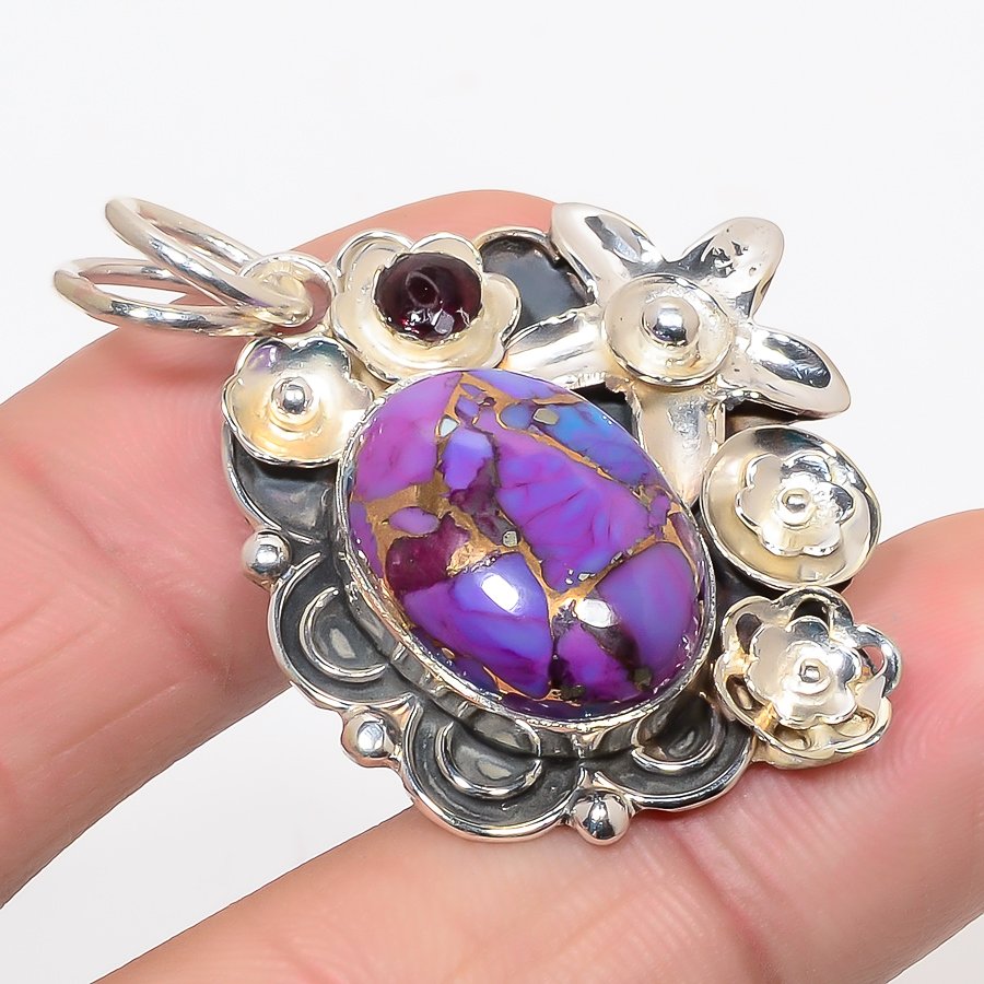 Arizona Purple Copper Turquoise, Amethyst 925 Sterling Silver Pendant, Handmade Pendant, Oval Pendant, Purple Pendant, Unique Silver Pendant, Fine Pendant, Silver Jewelry Pendant