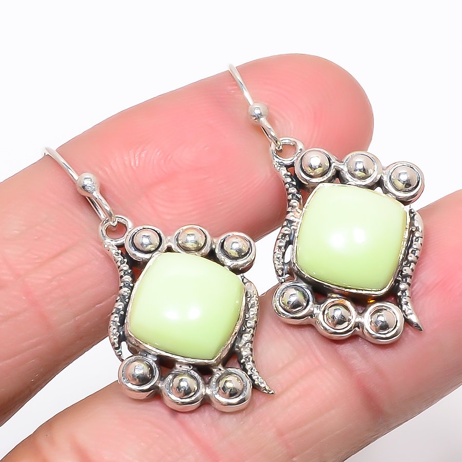 Australian Lemon Chrysoprase Vintage Silver Earring, Drop Dangle Earring, Gift For Her, Cushion Earring, Yellow Earring, Silver Jewelry Earring