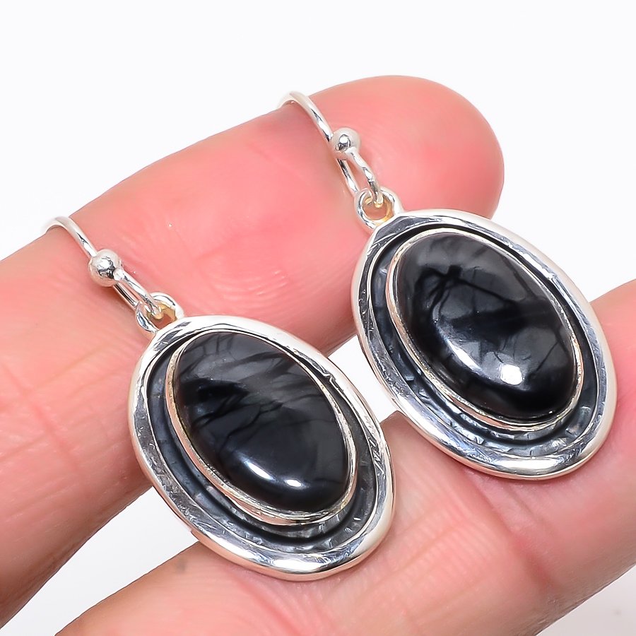 Picasso Jasper Oxidize 925 Sterling Silver Jewelry Earring 1.42" (22)