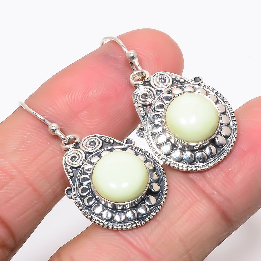Australian Lemon Chrysoprase Vintage Style 925 Sterling Silver Earring 1.38" (