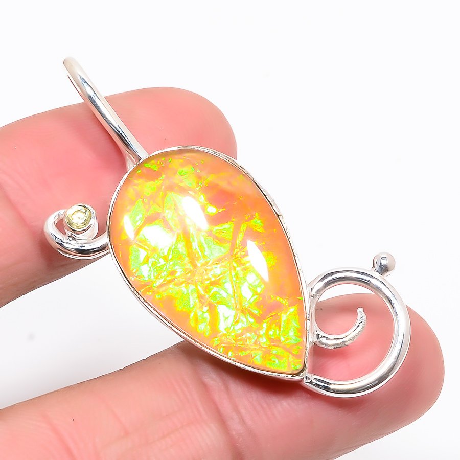 Triplet Fire Opal & Lemon Topaz 925 Sterling Silver Pendant, Handmade Pendant, Pear Pendant, Yellow Pendant, Unique Silver Pendant, Fine Pendant, Silver Jewelry Pendant